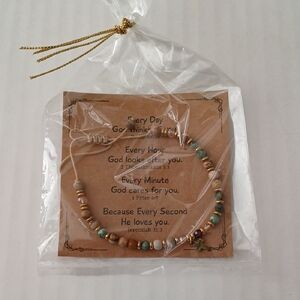 Elegant Beaded Bracelet with cross Charm and prayer card